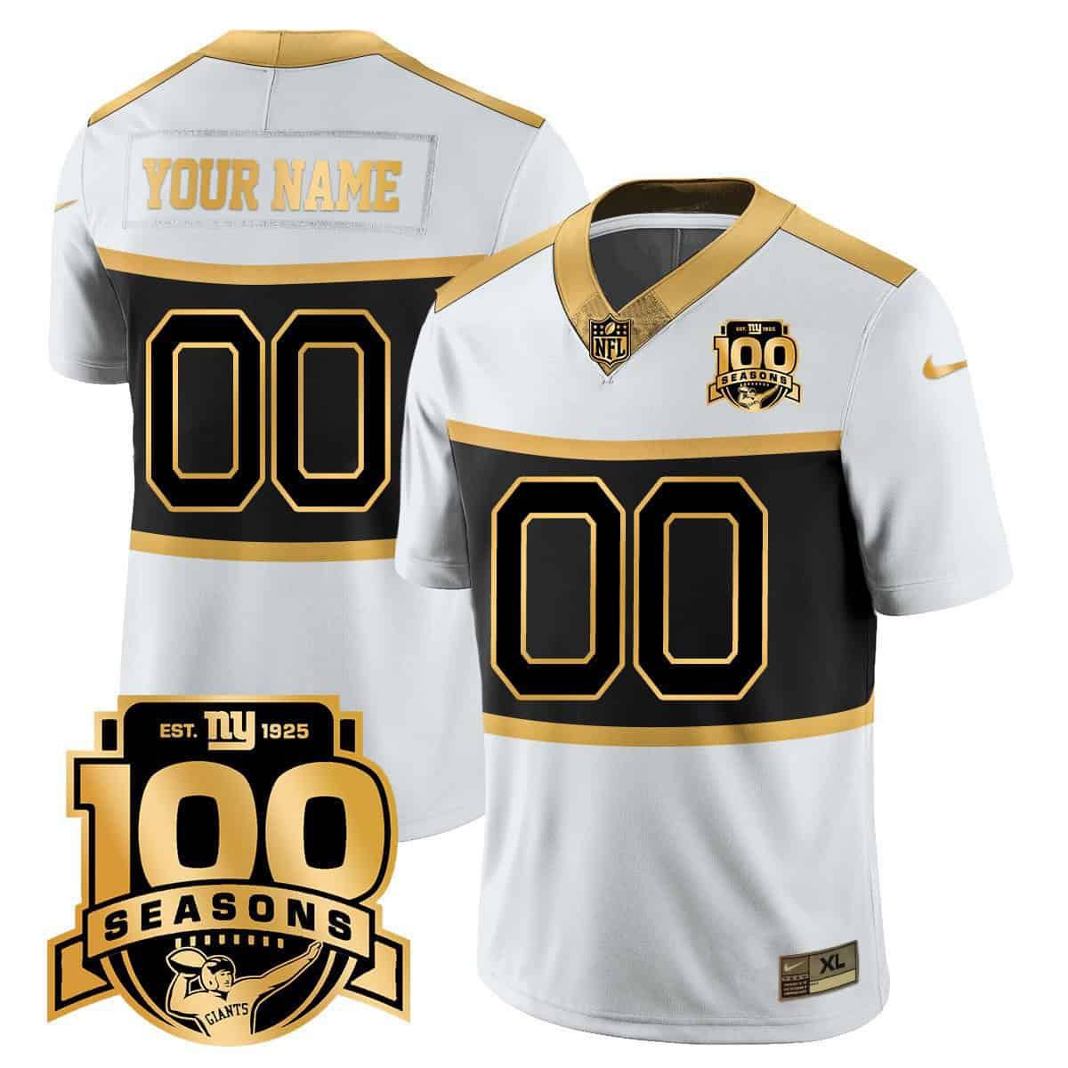 Men New York Giants 2024 Nike White 100TH Season Commemorative Vapor Custom NFL Jersey